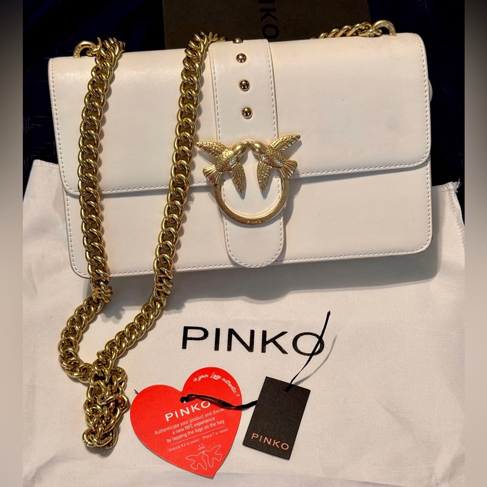 FLAW Pinko White Crossbody Bag with Birds Gold Accents